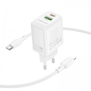 Borofone hálózati töltő BN27 Fuente - USB + Type-C - QC 3.0 PD 20W, Type-C Lightning kábellel fehér-4