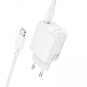 Borofone fali töltő BN28 Fuente - Type C - PD 30W Type C - Type C kábellel fehér GaN-1