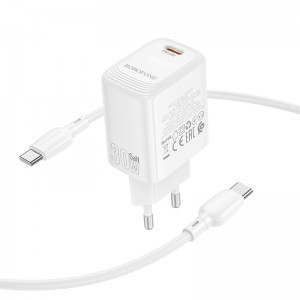 Borofone fali töltő BN28 Fuente - Type C - PD 30W Type C - Type C kábellel fehér GaN-2