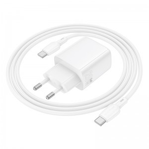 Borofone Fali töltő BN27 Fuente - USB + Type C - QC 3.0 PD 20W Type C to Type C kábellel fehér-5