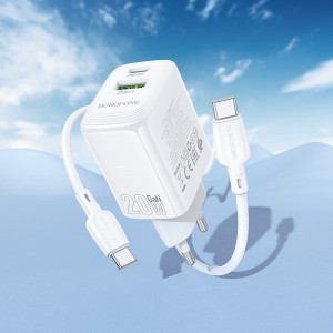 Borofone Fali töltő BN27 Fuente - USB + Type C - QC 3.0 PD 20W Type C to Type C kábellel fehér-7