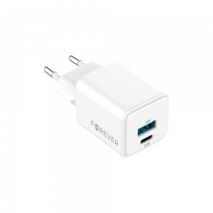 Forever hálózati töltő TC-08-30AC GaN PD QC 1x USB-C 1x USB-A 30W fehér