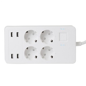 Home NV 4 WIFI smart elosztó, 1,5 m, H05VV-F 3G1,5 mm2 kábel, 4 földelt aljzat, 4 USB aljzat, max.3680W, Tuya alkalmazás kompatibilis, WiFi-s-1