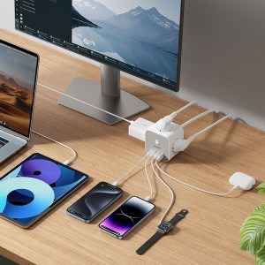 Baseus PowerCombo 7 az 1-ben hálózati elosztó kocka, 3 AC + 3 x USB-A + 1 x USB-C 20W 1,5 m - fehér-2