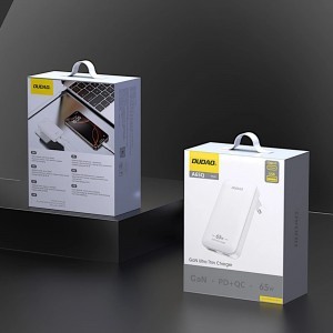 GaN Dudao A65Q 65W USB-A / USB-C PD Ultra-Vékony utazó Fali Töltő - Fehér (EU,US)-3