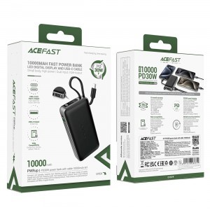 Acefast M7-10000 PD30W Powerbank beépített kábellel - Fekete-4