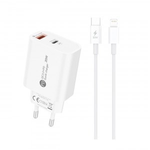 A6MaxL 20W USB-A USB-C Hálózati Töltő 1m USB-C - Lightning Kábellel - Fehér