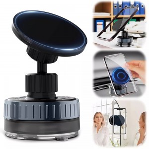  Techsuit - Autós tartó vezeték nélküli töltéssel (HOLD253) - MagSafe N52 mágnesek 15W, erős tapadókorong, műszerfalra - Fekete-2