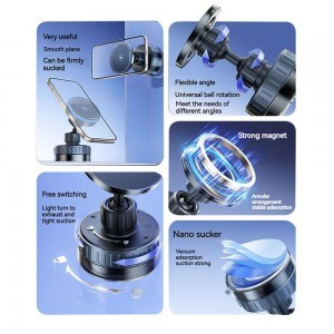  Techsuit - Autós tartó vezeték nélküli töltéssel (HOLD253) - MagSafe N52 mágnesek 15W, erős tapadókorong, műszerfalra - Fekete-5