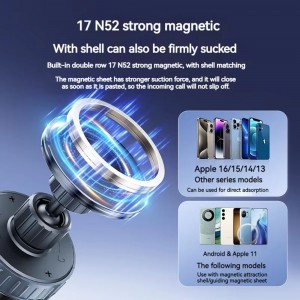  Techsuit - Autós tartó vezeték nélküli töltéssel (HOLD253) - MagSafe N52 mágnesek 15W, erős tapadókorong, műszerfalra - Fekete-6