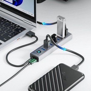 Orico CL7U-U3 hub 7x USB-A 3.0 + USB-C 5V/3A 1m - szürke-3