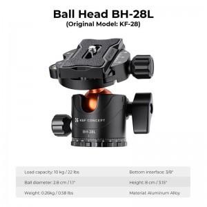 K&F Concept T254A8 állvány (aluminium) + BH-28L gömbfej-2