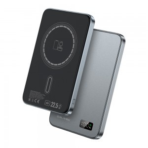 Blavec Hordozható Töltő 5000mAh BJ01 Ultra Vékony - Típus-C - 22,5W mágneses Magsafe 3 az 1-ben szürke