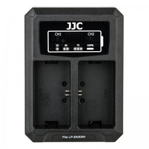 JJC DCH-LPE6 USB Dual akkumulátor töltő, Canon LP-E6/LP-E6N-hez