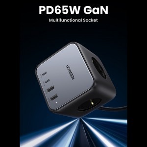 Ugreen - elosztó, fali töltő DigiNest Cube 7 az 1-ben CD268 (60113) - GaN, 2x USB-C, 2x USB, 3x AC, 2990W, 13A, PD65W - Fekete-13