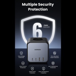 Ugreen - elosztó, fali töltő DigiNest Cube 7 az 1-ben CD268 (60113) - GaN, 2x USB-C, 2x USB, 3x AC, 2990W, 13A, PD65W - Fekete-10