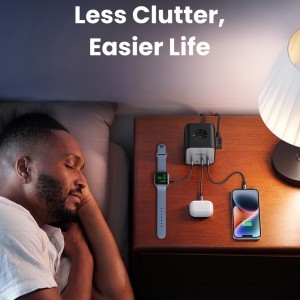 Ugreen - elosztó, fali töltő DigiNest Cube 7 az 1-ben CD268 (60113) - GaN, 2x USB-C, 2x USB, 3x AC, 2990W, 13A, PD65W - Fekete-5