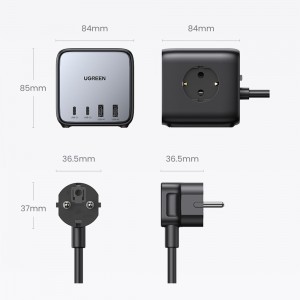 Ugreen - elosztó, fali töltő DigiNest Cube 7 az 1-ben CD268 (60113) - GaN, 2x USB-C, 2x USB, 3x AC, 2990W, 13A, PD65W - Fekete-1