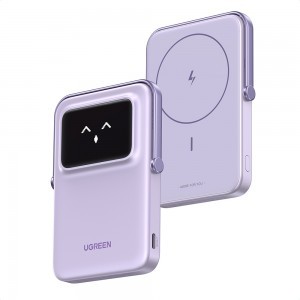 Ugreen - PB571 (35606) Power Bank - digitális kijelzővel, gyors töltés, mágneses, vezeték nélküli, 5000mAh, USB-C, 18W, 3A - Lila