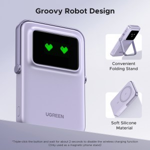 Ugreen - PB571 (35606) Power Bank - digitális kijelzővel, gyors töltés, mágneses, vezeték nélküli, 5000mAh, USB-C, 18W, 3A - Lila-3