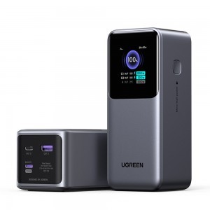 Ugreen - Power Bank PB721 (35524B) - digitális kijelzővel, gyorstöltés, 20000mAh, USB, 2x Type-C, 130W, QC, PD, 5V/3A - Szürke