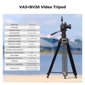 K&F Concept VA3+BV20 Twin Leg Videó állvány-2