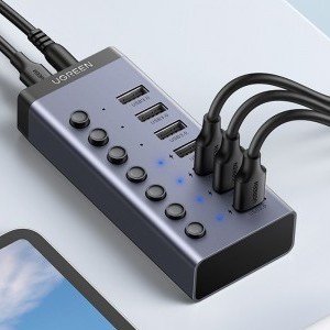 Ugreen 7in1 HUB elosztó adapter USB-C, 7x USB-A 3.0 12V 2A (fekete)-4