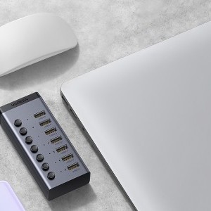 Ugreen 7in1 HUB elosztó adapter USB-C, 7x USB-A 3.0 12V 2A (fekete)-7