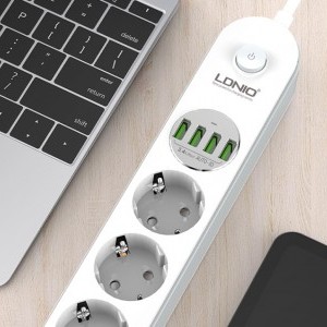 LDNIO 3.4A hálózati elosztó 4x aljzat/ 4x USB -s fehér, elosztó usb-vel, hosszabbító (SE4432)-5
