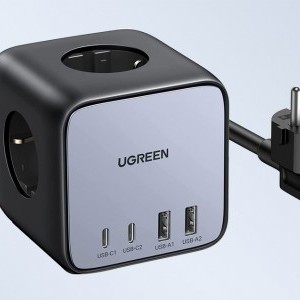UGREEN CD268 hálózati elosztó EU, 65W, 1,8m (fekete) USB portokkal-1