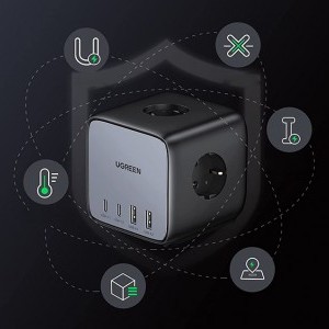 UGREEN CD268 hálózati elosztó EU, 65W, 1,8m (fekete) USB portokkal-3