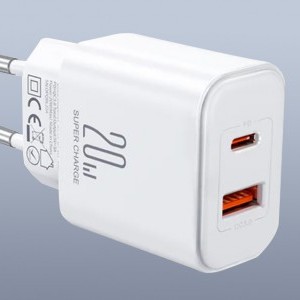Joyroom JR-TCF05 hálózati töltő adapter USB-A QC3.0, USB-C PD 20W (fehér)-5