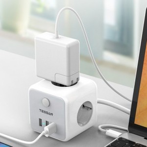 TESSAN TS-301-C-GR 3x hálózati elosztó + 2x USB-A, 1x USB-C töltő 2m-4
