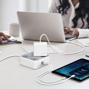 TESSAN TS-302-C-GR 4x hálózati elosztó + 2x USB-A, 1x USB-C töltő 2m-6