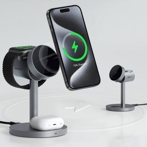 Vezeték nélküli töltőállomás MagFusion 3 az 1-ben Aukey LC-MC311, 15W Qi2 (szürke)-4