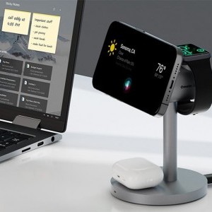 Vezeték nélküli töltőállomás MagFusion 3 az 1-ben Aukey LC-MC311, 15W Qi2 (szürke)-6