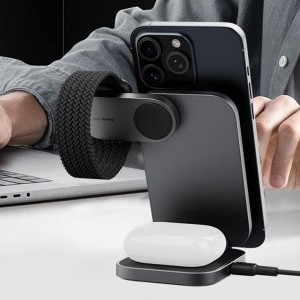 Mágneses vezeték nélküli töltő 3 az 1-ben MagFusion Aukey LC-MC312, 15W Qi2 (szürke) töltállomás-5