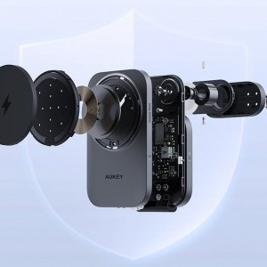 Mágneses vezeték nélküli töltő 3 az 1-ben MagFusion Aukey LC-MC312, 15W Qi2 (szürke) töltállomás-7