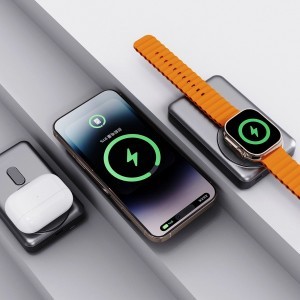 Dudao K29 10000mAh PD 20W MagSafe Power Bank fém tokkal, állvánnyal és beépített USB-C/Lightning kábelekkel - Szürke-1