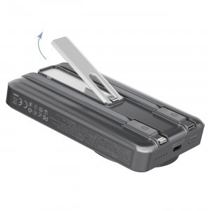 Dudao K29 10000mAh PD 20W MagSafe Power Bank fém tokkal, állvánnyal és beépített USB-C/Lightning kábelekkel - Szürke-6