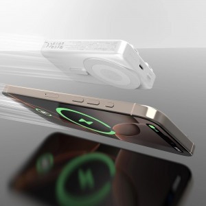 Dudao K29 10000mAh PD 20W MagSafe Powerbank fémházzal, állvánnyal és beépített USB-C/Lightning kábelekkel - Ezüst-2