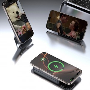 Dudao K29 10000mAh PD 20W MagSafe Powerbank fémházzal, állvánnyal és beépített USB-C/Lightning kábelekkel - Ezüst-5