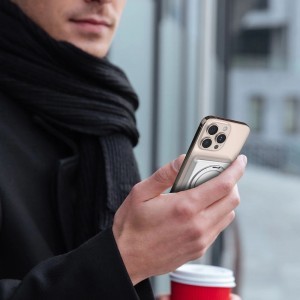 Dudao K28 10000mAh PD 22.5W MagSafe Powerbank fémszíjjal és gyűrűs állvánnyal - Ezüst-7