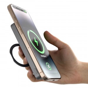 Dudao K28 10000mAh PD 22.5W MagSafe Powerbank fémszíjjal és gyűrűs állvánnyal - Ezüst-2