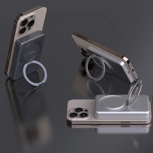 Dudao K28 10000mAh PD 22.5W MagSafe Powerbank fémszíjjal és gyűrűs állvánnyal - Ezüst-1