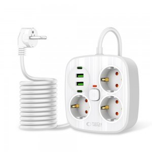 Tech-protect Pcs3x4 Hálózati elosztó 2 USB & 2 Type-C & 3 Konnektor 200cm Fehér-1