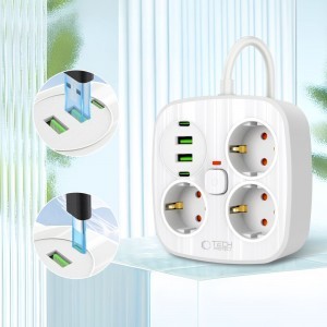 Tech-protect Pcs3x4 Hálózati elosztó 2 USB & 2 Type-C & 3 Konnektor 200cm Fehér-2