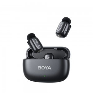 BOYA Mini 15 Ultrakompakt 2,4 GHz-es vezeték nélküli mikrofon Lightning csatlakozóval 2 adó + 1 vevő Fekete