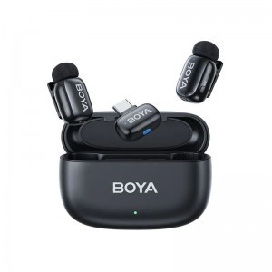 BOYA Mini 14 Ultrakompakt 2,4 GHz-es vezeték nélküli mikrofon USB-C csatlakozóval 2 adó + 1 vevő Fekete