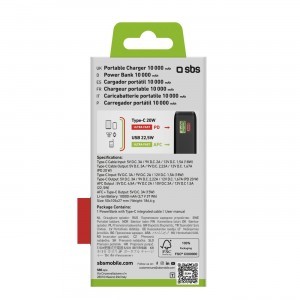 Powerbank SBS 20000 mAh 20W beépített USB-C kábellel és digitális kijelzővel - fekete-9